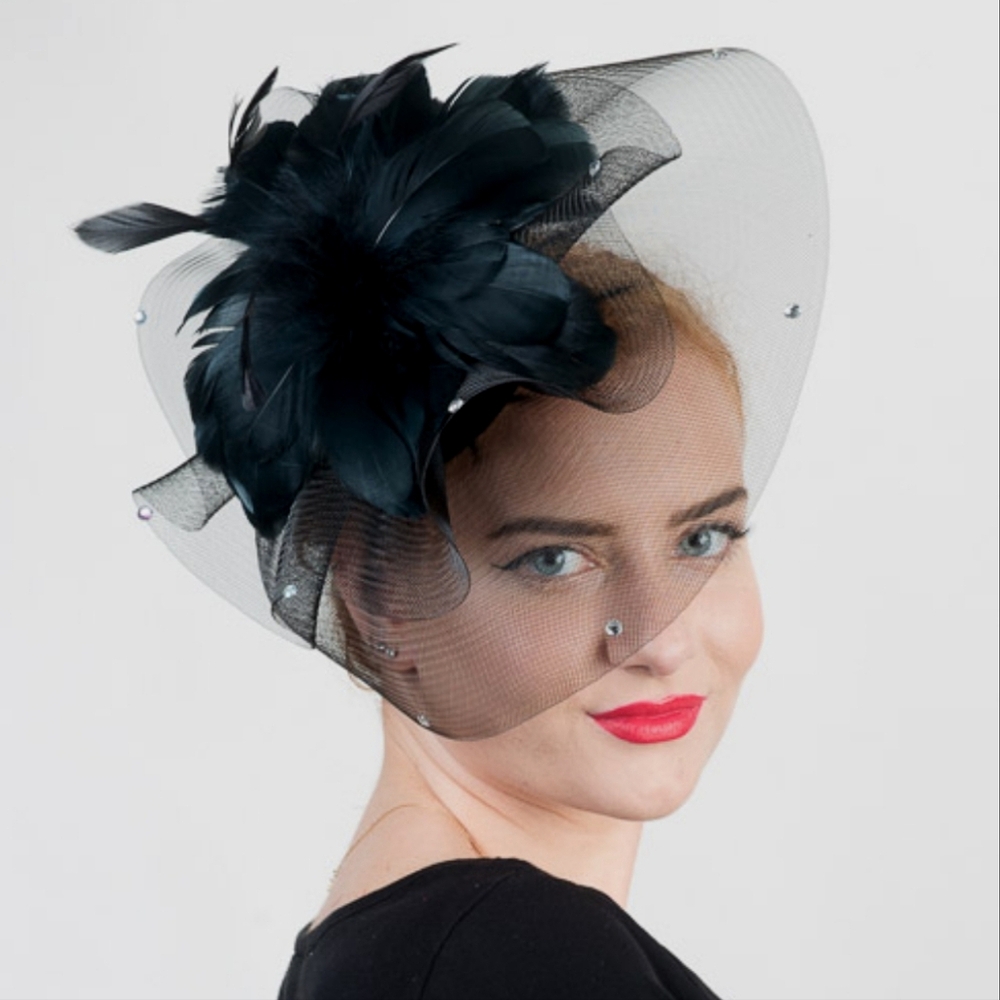 Beloved Millinery Couture Elegant Black Feather Fascinator